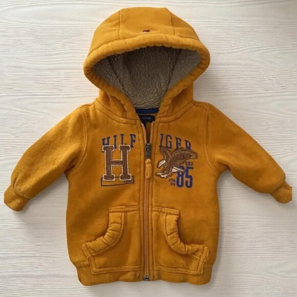 Tommy Hilfiger Mustard Yellow Sherpa Zip-Up Hoodie Jacket 6-9 Months - Picture 2 of 11